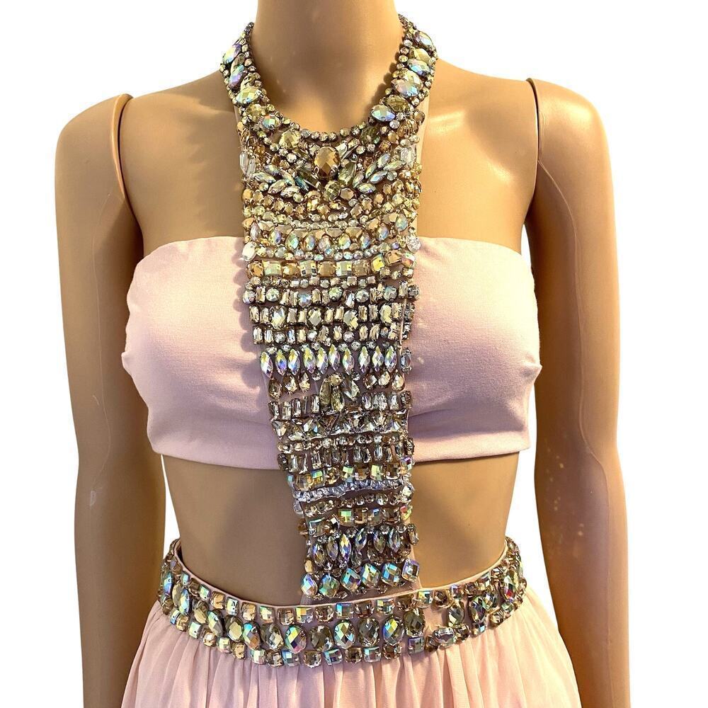Bebe Jeweled Bandeau Gown MaxiDress PalePink Blush Prom HOCO Evening Party 2/XS